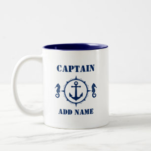 Seahorse Anchor Captain Naam toevoegen of Bootnaam Tweekleurige Koffiemok