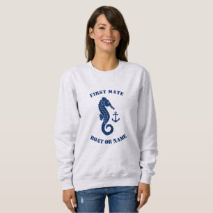 Seahorse Anchor First Mate Boat of Name Blue Grey Trui