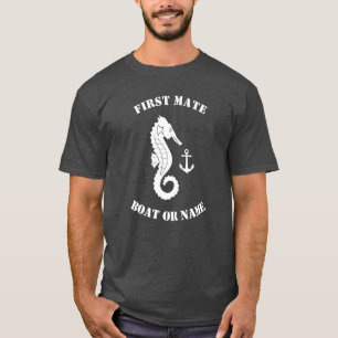 Seahorse Anchor First Mate Boat of Name Grey T-shirt