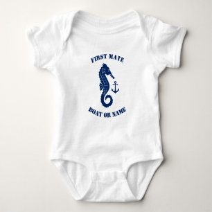 Seahorse Anchor First Mate Boat of Name Navy White Romper