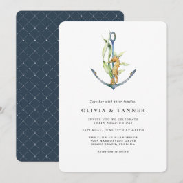 Seahorse and Anchor Nautical Wedding Kaart