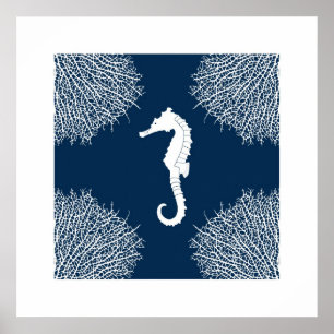 Seahorse and koral print. poster