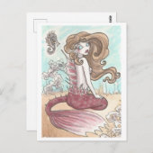 Seahorse and roze Mermaid Fantasy Art Briefkaart (Voorkant / Achterkant)