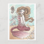 Seahorse and roze Mermaid Fantasy Art Briefkaart (Voorkant)