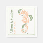 Seahorse and seaweed sage green and peach bruiloft servet (Voorkant)