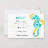 Seahorse and seaweed turquoise yellow bruiloft RSV RSVP Kaartje (Voorkant)