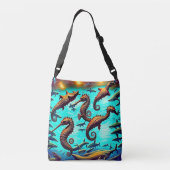 Seahorse and Sharks retro Crossbody Bags Crossbody Tas (Achterkant)
