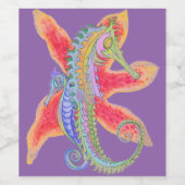Seahorse and Starfish Wine Label Wijn Etiket (Enkel label)