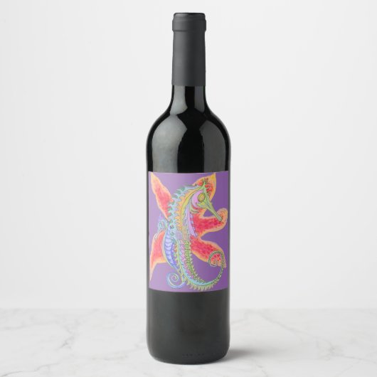 Seahorse and Starfish Wine Label Wijn Etiket (Voorkant)