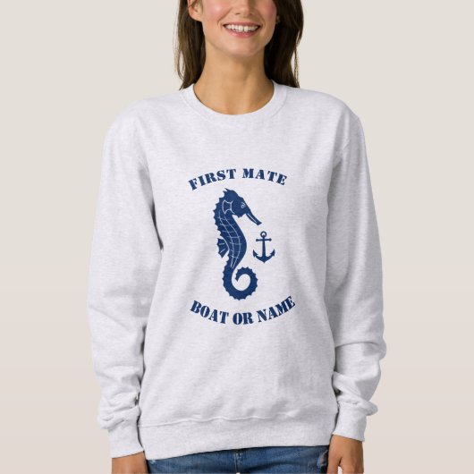 Seahorse Anker First Mate Boat of Naam Blauw Grijs Trui (Voorkant)