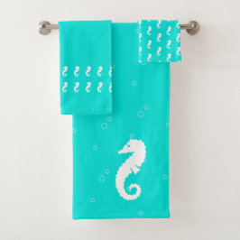 Seahorse Aqua Blauwgroen blauw en wit Bad Handdoek