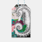 Seahorse Aqua Rozen Inkt Cadeaulabel (Voorkant)