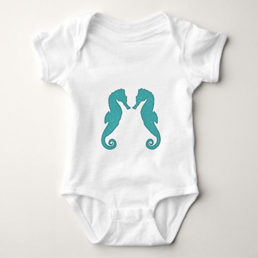 Seahorse aqua silhouettes Eenvoudige schattige nau Romper (Voorkant)