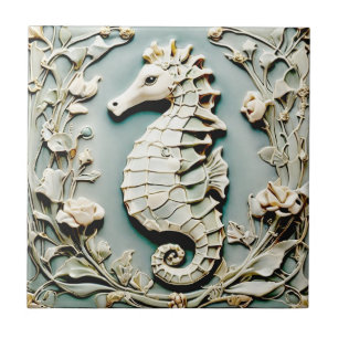 Seahorse Art Nouveau Faux Relief Links tegenover M Tegeltje