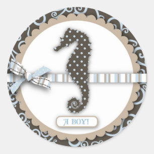 Seahorse Baby Boy Square Ronde Sticker