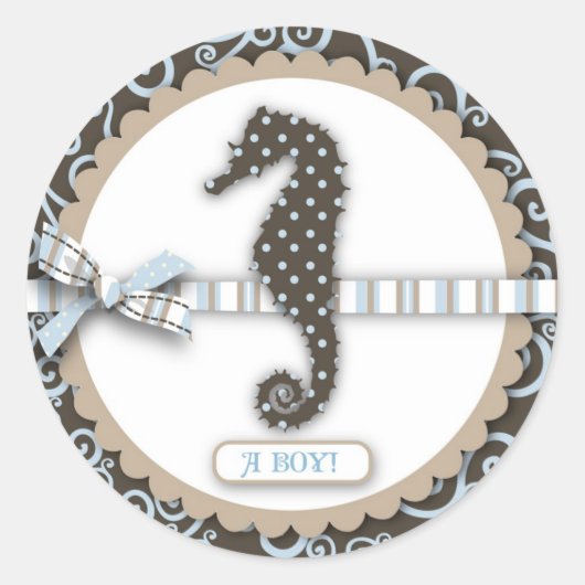 Seahorse Baby Boy Square Ronde Sticker (Voorkant)