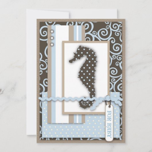 Seahorse Baby Boy Uitnodiging (Voorkant)