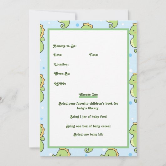 Seahorse Baby shower Kaart (Achterkant)