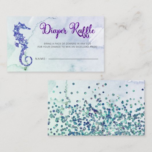 Seahorse Baby shower Luier Raffle Informatiekaartje (Voorkant / Achterkant)
