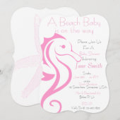 Seahorse Beach Baby Invite (meisje) Kaart (Voorkant / Achterkant)