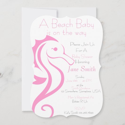 Seahorse Beach Baby Invite (meisje) Kaart (Voorkant)