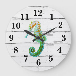 Seahorse Beach Decor Rustic Shiplap Grote Klok