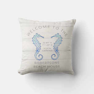 Seahorse Beach Rustic Waterverf Arabesque Pattern Kussen
