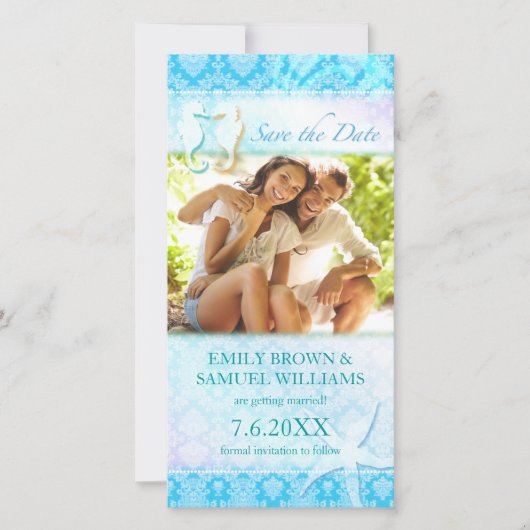 SeaHorse Beach trouwfoto Save the Date Kaart (Voorkant)