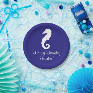 Seahorse Birthday Blue 4Frankie Papieren Bordje
