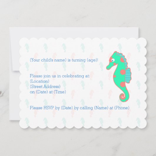 Seahorse Birthday  Invitation Seahorse Kaart (Voorkant)