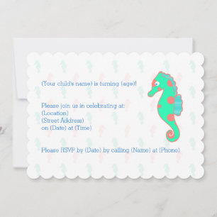 Seahorse Birthday  Invitation Seahorse Kaart