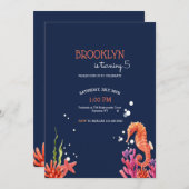 Seahorse Birthday Party Kaart (Voorkant / Achterkant)