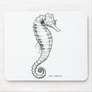 Seahorse Black and White Tekening Muismat
