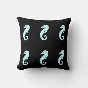 SEAHORSE blauw op zwart kussen