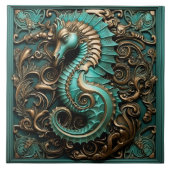 Seahorse Blauwgroen en Copper Marine Life Aquatic Tegeltje (Voorkant)