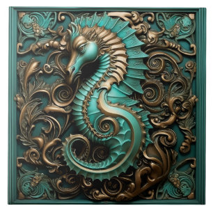 Seahorse Blauwgroen en Copper Marine Life Aquatic Tegeltje