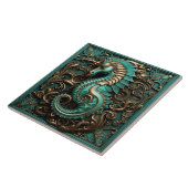 Seahorse Blauwgroen en Copper Marine Life Aquatic Tegeltje (Zijkant)