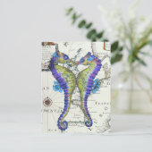 Seahorse Blue Briefkaart (Staand voorkant)