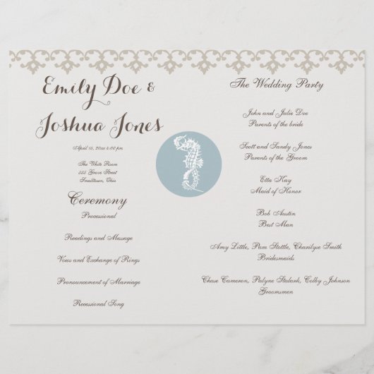 Seahorse Blue Classic Nautical Elegant (Achterkant)