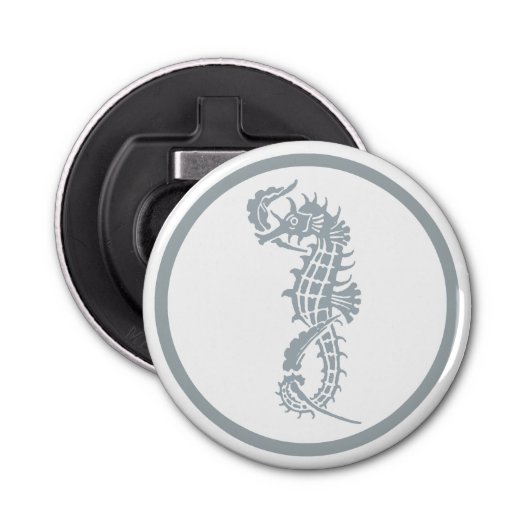 Seahorse Blue Classic Nautical Elegant Button Flesopener (Voorkant)