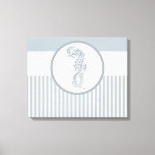 Seahorse Blue Classic Nautical Elegant Canvas Afdruk