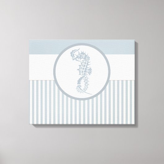 Seahorse Blue Classic Nautical Elegant Canvas Afdruk (Voorkant)