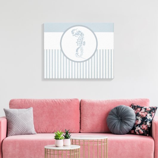 Seahorse Blue Classic Nautical Elegant Canvas Afdruk (Insitu (Woonkamer))