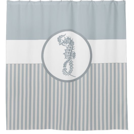 Seahorse Blue Classic Nautical Elegant Douchegordijn (Voorkant)