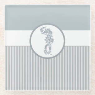 Seahorse Blue Classic Nautical Elegant Glazen Onderzetter
