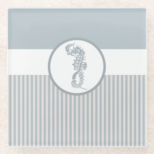 Seahorse Blue Classic Nautical Elegant Glazen Onderzetter (Voorkant)