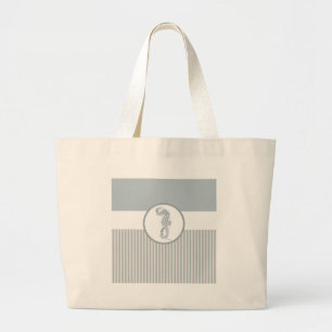 Seahorse Blue Classic Nautical Elegant Grote Tote Bag