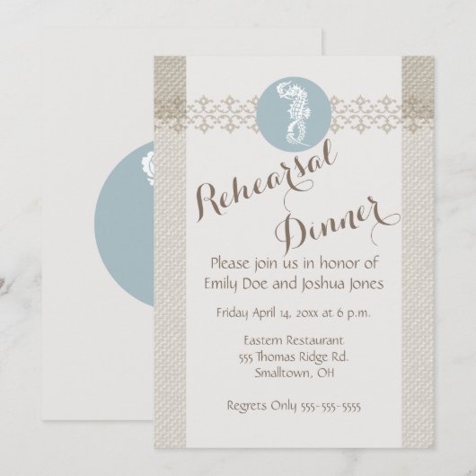 Seahorse Blue Classic Nautical Elegant Kaart (Voorkant / Achterkant)