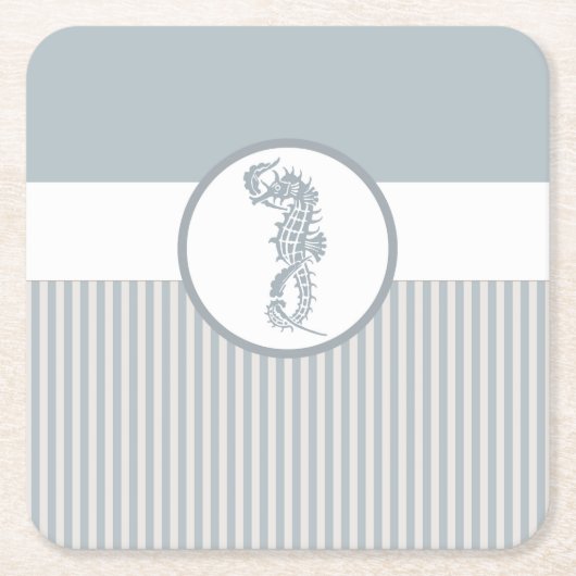 Seahorse Blue Classic Nautical Elegant Kartonnen Onderzetters (Voorkant)