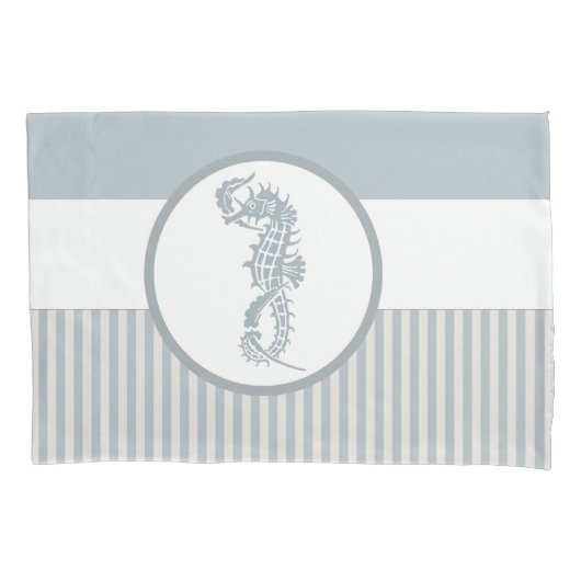 Seahorse Blue Classic Nautical Elegant Kussensloop (Voorkant)